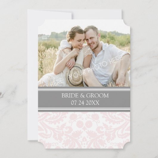 Invitations de mariage gris rose Damask (Devant)