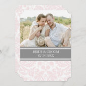 Invitations de mariage gris rose Damask (Devant / Derrière)