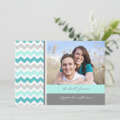 Invitations de mariage Gris Turquoise Chevron (Debout devant)