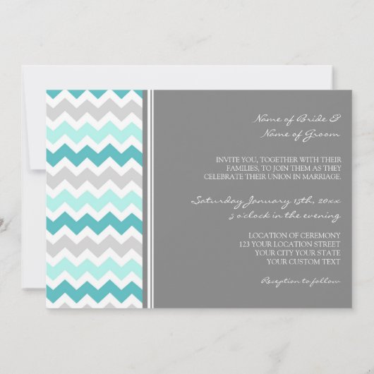 Invitations de mariage Gris Turquoise Chevron (Dos)