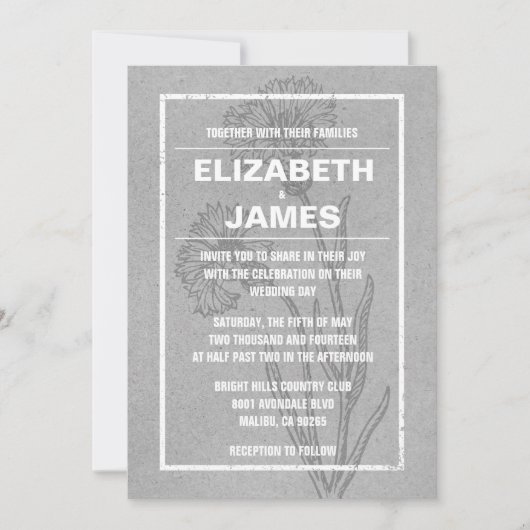 Invitations de mariage gris Vintage rustique (Devant)