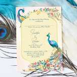 Invitations de mariage hindou indien Peacock<br><div class="desc">Modèle indien hindou de Peacock Floral. Deux paons aux plumes fleuries,  frontière orientale traditionnelle,  signe distinctif d'une mariage hindoue.</div>