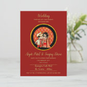 Invitations de mariage hindou Red Gold Cartoon Cou (Debout devant)