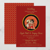 Invitations de mariage hindou Red Gold Cartoon Cou (Devant / Derrière)