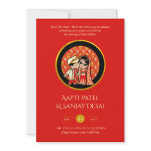 Invitations de mariage hindou Red Gold Cartoon Cou
