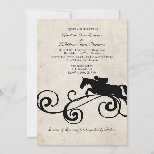 Invitations de mariage hippique Vintages (Devant)
