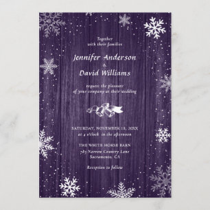 Invitations de mariage hivernal à la neige violett