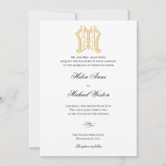 Invitations de mariage HM Monogramme ou MH Monogra (Devant)