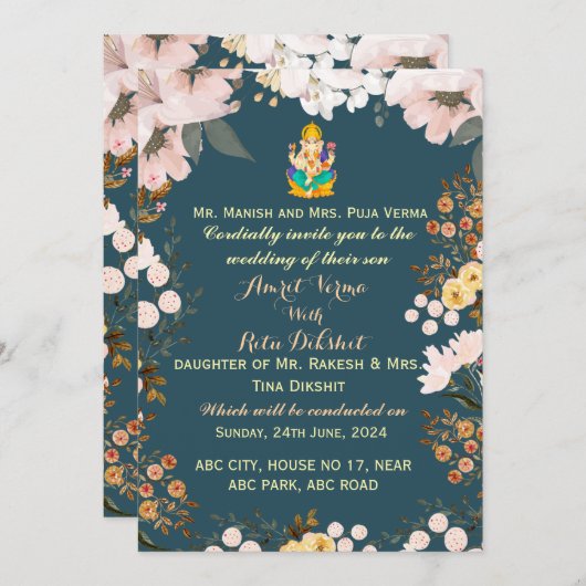 Invitations de mariage indiennes (Devant / Derrière)