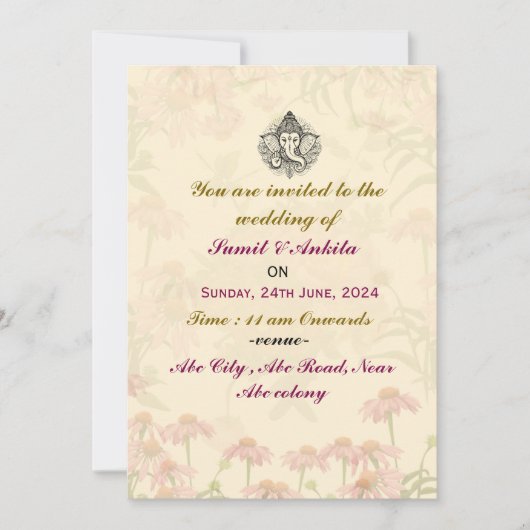 Invitations de mariage indiennes (Devant)