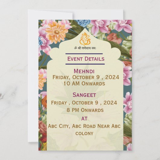 Invitations de mariage indiennes (Dos)