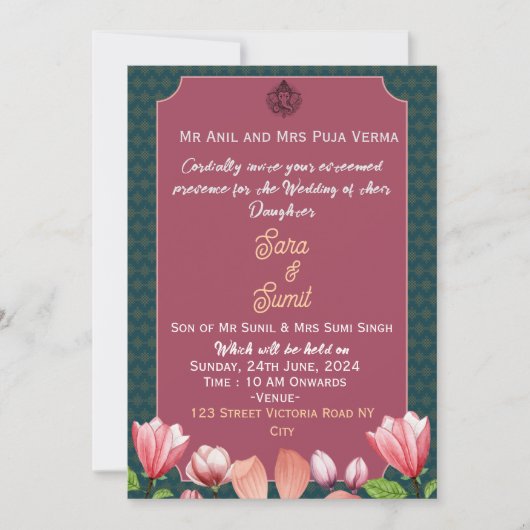 Invitations de mariage indiennes (Devant)