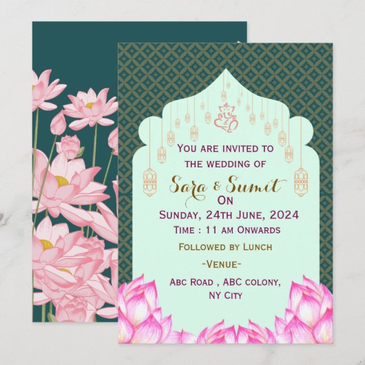 Invitations de mariage indiennes (Devant / Derrière)
