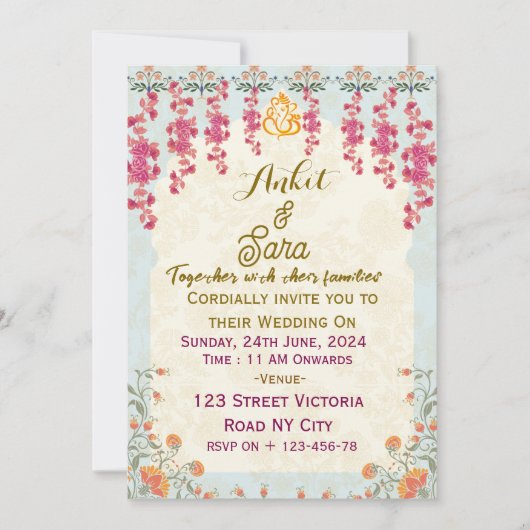 Invitations de mariage indiennes (Devant)