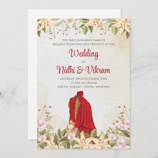 Invitations de mariage indiennes numériques et inv (Devant / Derrière)