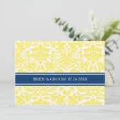 Invitations de mariage Jaune Bleu Damas motif (Debout devant)