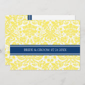 Invitations de mariage Jaune Bleu Damas motif (Devant / Derrière)