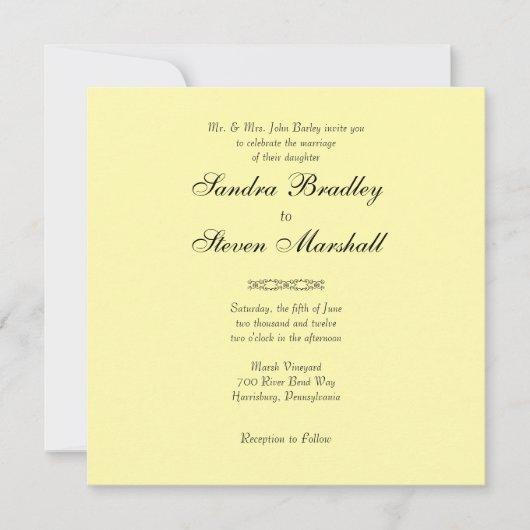 Invitations de mariage jaune clair solide (Devant)