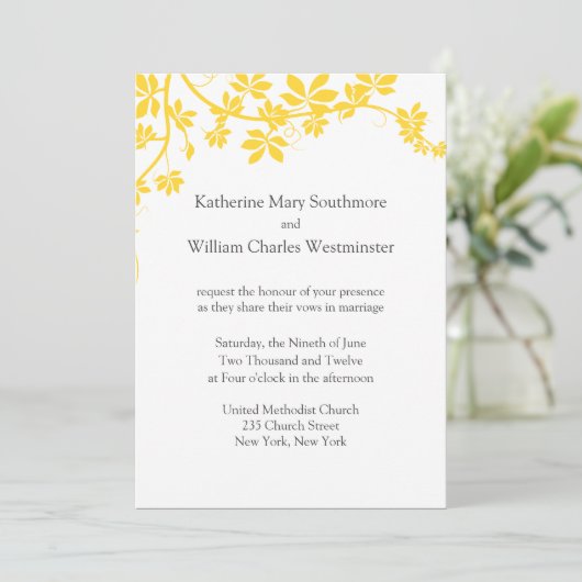 Invitations De Mariage Jaune Et Gris (Debout devant)