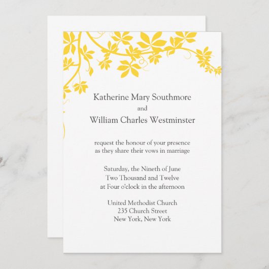 Invitations De Mariage Jaune Et Gris (Devant / Derrière)