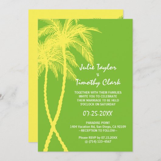 Invitations de mariage jaune et vert (Devant / Derrière)
