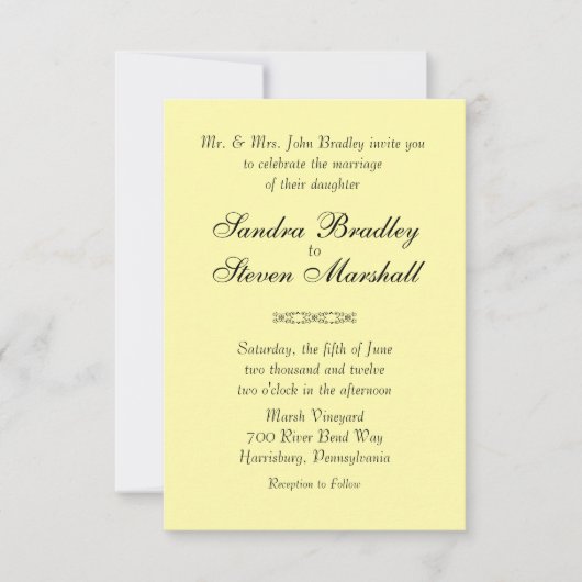 Invitations de mariage jaune solide (Devant)