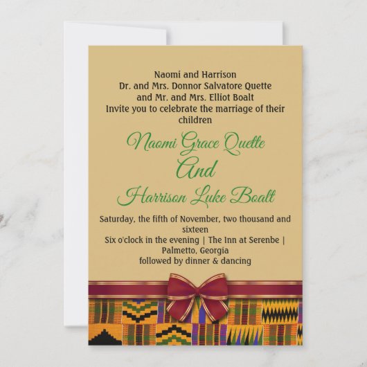 Invitations de mariage Kente et enregistrer les ca (Devant)