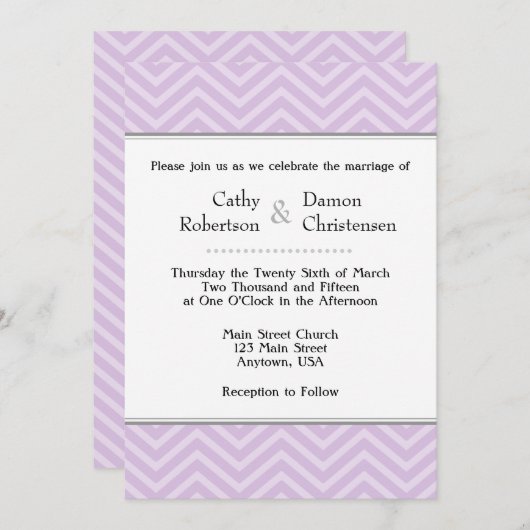 Invitations de mariage Lavender Chevron (Devant / Derrière)