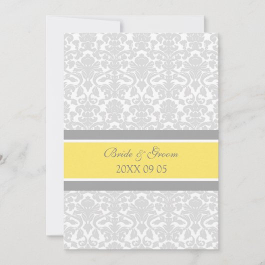 Invitations de mariage Lemon Grey Damask (Devant)