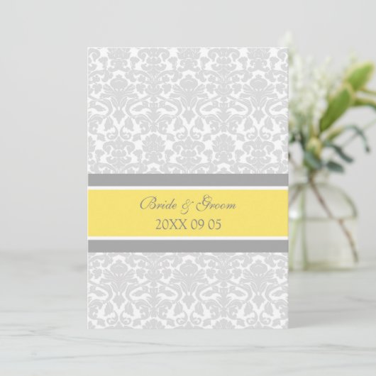 Invitations de mariage Lemon Grey Damask (Debout devant)