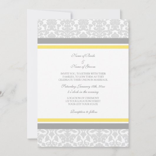 Invitations de mariage Lemon Grey Damask (Dos)