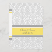 Invitations de mariage Lemon Grey Damask (Devant / Derrière)
