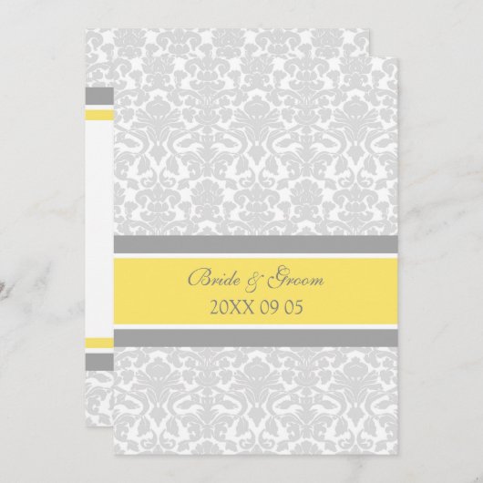 Invitations de mariage Lemon Grey Damask (Devant / Derrière)