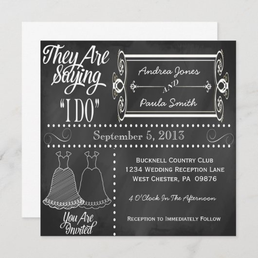 Invitations de mariage lesbiennes Chalkboard (Devant / Derrière)