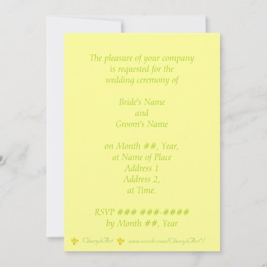 Invitations de mariage Lily jaune (Dos)