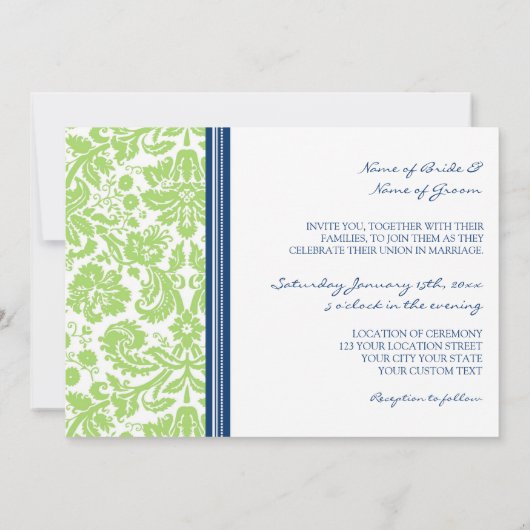 Invitations de mariage Lime Bleu Damas (Dos)