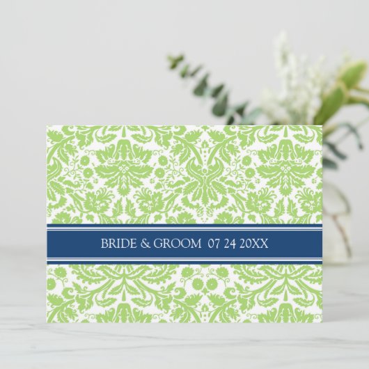 Invitations de mariage Lime Blue Damask Pattern (Debout devant)