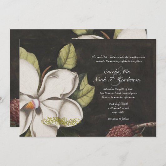 Invitations de mariage Magnolia (Devant / Derrière)