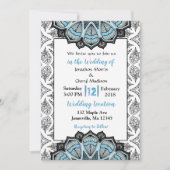 Invitations de mariage Mandala bleu, noir et blanc (Devant)