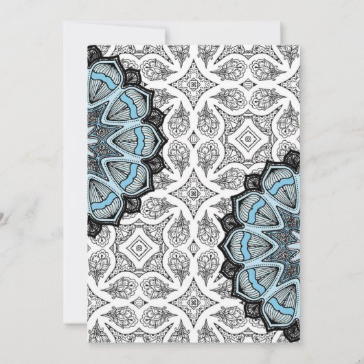 Invitations de mariage Mandala bleu, noir et blanc (Dos)
