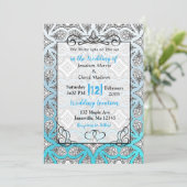 Invitations de mariage Mandala bleu, noir et blanc (Debout devant)