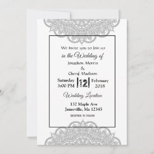 Invitations de mariage Mandala noir et blanc