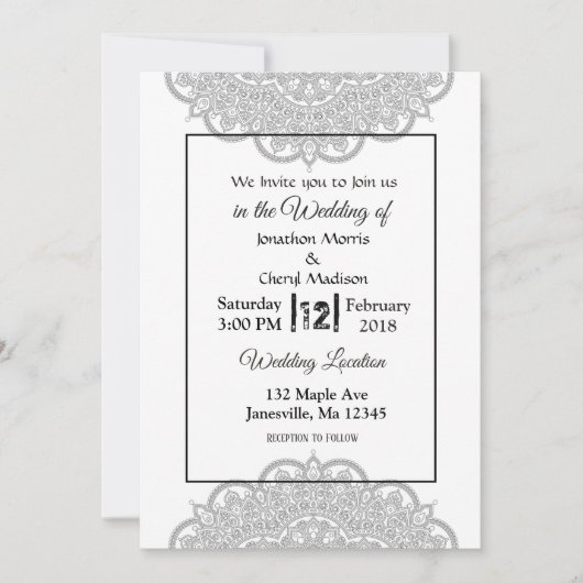 Invitations de mariage Mandala noir et blanc (Devant)