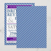 Invitations de mariage marine blanc et violet (Devant / Derrière)