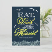 Invitations de mariage marine bleu et jaune (Debout devant)