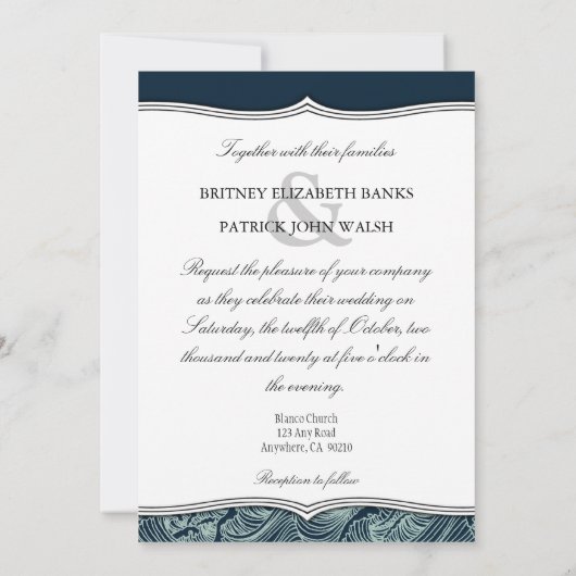 Invitations de mariage marine bleu et jaune (Dos)