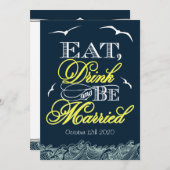 Invitations de mariage marine bleu et jaune (Devant / Derrière)