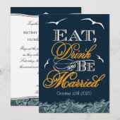 Invitations de mariage marine bleu et orange (Devant / Derrière)