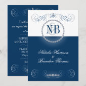 Invitations de mariage marine et argent strass (Devant / Derrière)