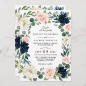 Invitations de mariage marine et rose pâle (Devant / Derrière)